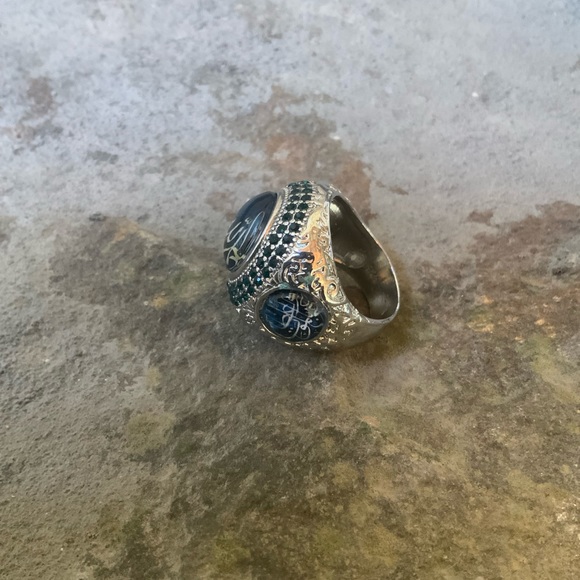 Silver Sapphire Stone Mens Ring - Picture 11 of 12